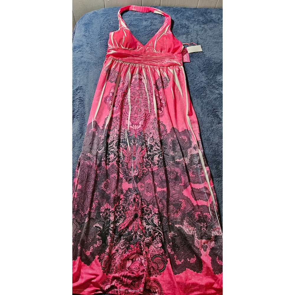 Pink and Black Dress Halter Dress With Gemstone Details. Brand New With Tags.